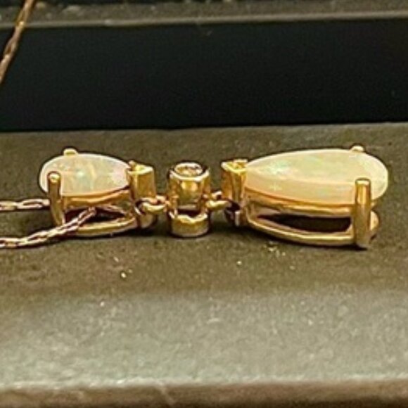 Beautiful Double Opal Pendant Solid 14k Gold w/14k 20" Chain Stamped 14k - Picture 4 of 9
